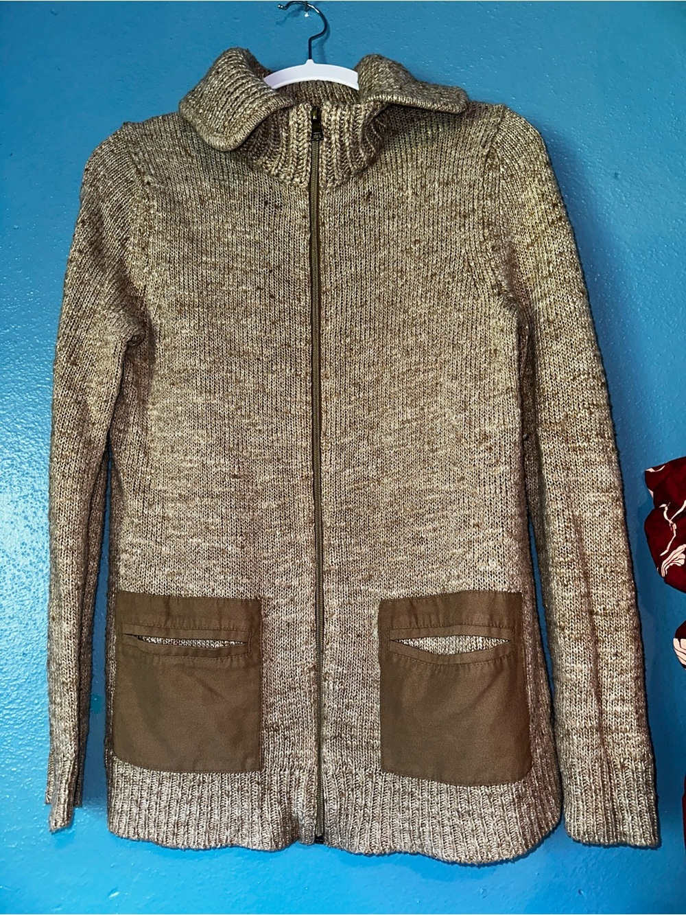 GAP Zip-Front Knit Utility Jacket in Taupe with Pocket Panels